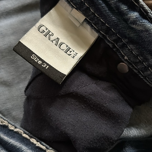 Grace in LA Light Blue Boot Cut Jeans with Embellished Pockets - Picture 6 of 7